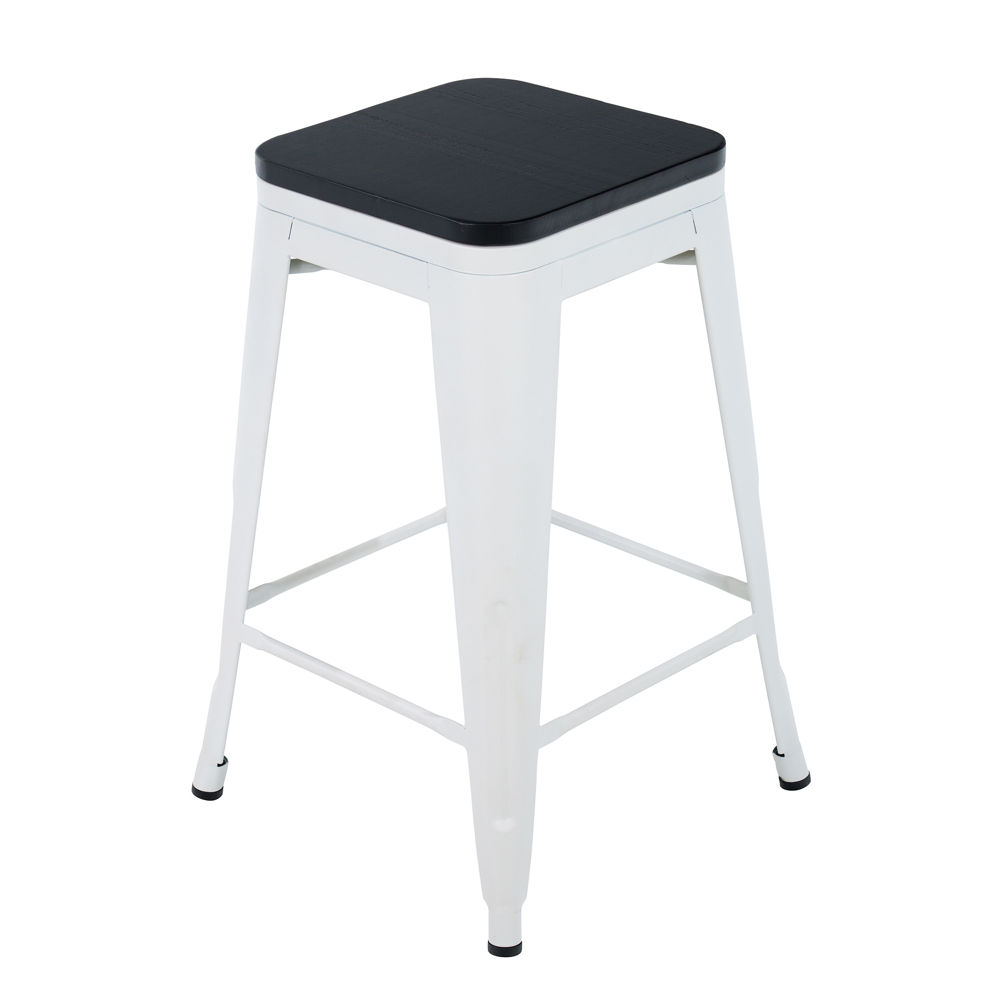 24-inch Dark Wood and Metal Bar Stool (White)