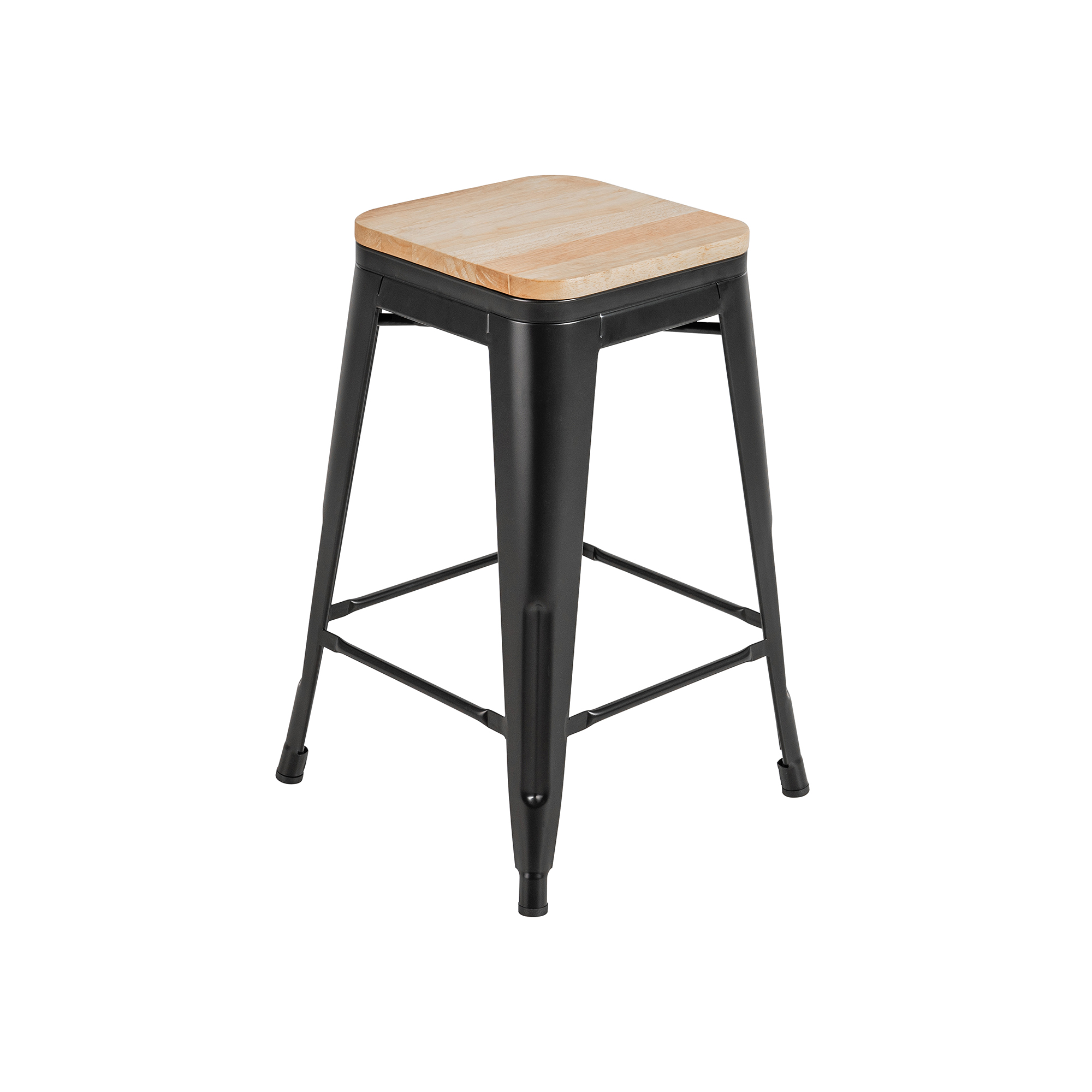 24-inch Light Wood and Metal Bar Stool (Black)